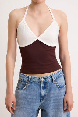 Cok Renkli Fitted/Vucuda Oturan V Yaka Kolsuz Pamuklu Esnek Orme Bluz TWOSS26BZ00881 - Trendyolmilla фото 3