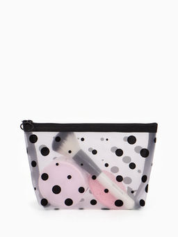 Косметичка DOTs, с рисунком, сетка, на молнии, белая