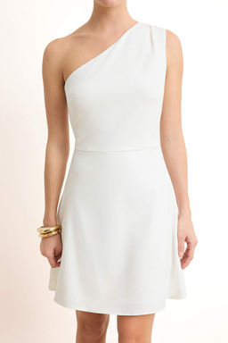 Ekru Astarl? Tek Kol Etegi Belden Ac?lan K?sa / Mini Esnek Dokuma Elbise TWOSS26EL00290