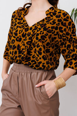 Блуза NIKVA н481-1 горчичный леопард  фото 2