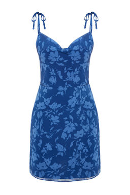 TRENDYOLMILLA Lacivert Cicekli A Kesim Sifon Mini Astarl? Dokuma Elbise TWOSS22EL2566  фото 7