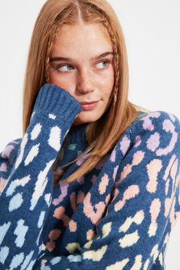 Tas Yumusak Dokulu Leopar Desenli Triko Kazak TWOAW22KZ0427 - Trendyolmilla фото 11