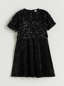 Bisiklet Yaka Payetli K?z ?ocuk Elbise