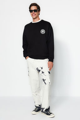 Siyah Oversize/Genis Kesim Cicek Nak?sl? Ici Polar/S?cak Tutan Sweatshirt TMNAW24SW00012