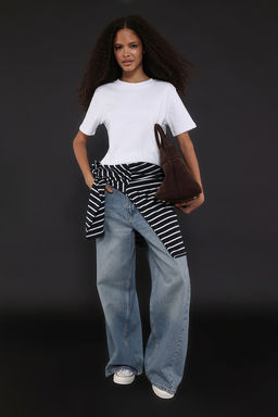 TRENDYOLMILLA Ekru Tok Kumasl? Bisiklet Yaka K?sa Kol Regular/Normal Kesim Orme T-Shirt TWOSS25TS00002  фото 11