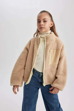 Плюшевый кардиган-бомбер с воротником-студентом для девочек - Defacto фото 4