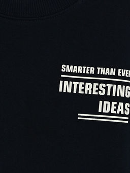 Bisiklet Yaka Bask?l? Uzun Kollu Erkek ?ocuk Sweatshirt