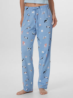 Брюки женские голубые с принтом