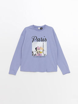 Bisiklet Yaka Minnie Mouse Bask?l? Uzun Kollu K?z ?ocuk Ti??rt