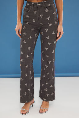 Cok Renkli Fiyonk/Kurdele Bask?l? Yuksek Bel Wide Leg Jeans TWOSS25JE00209 - Trendyolmilla фото 3