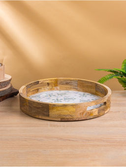 Поднос круглый с бортиками «Черепаха и цветы», 35×35×6.5 см, дерево манго