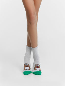 Цена за 5 пар! Носки детские серые с рисунком в виде сурка