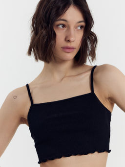 Топ на тонких бретелях черного цвета в рубчик для женщин