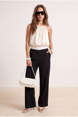 Siyah Wide Leg Bel Boxer Detayl_ Dokuma Kuma_ Pantolon TWOAW24PL00273 - Trendyolmilla фото 3