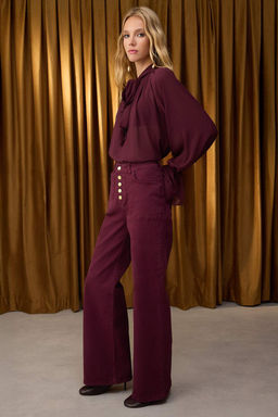 Ozel Koleksiyon Bordo Dugme Detayl? Yuksek Bel Wide Leg Comfort/Esnek Jeans TWOAW26JE00017