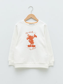 Bisiklet Yaka Mickey Mouse Bask?l? Uzun Kollu K?z ?ocuk Sweatshirt