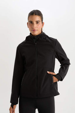 DefactoFit Водоотталкивающее ветрозащитное пальто Slim Fit с капюшоном и карманом на молнии с флисовой подкладкой из софтшелла
