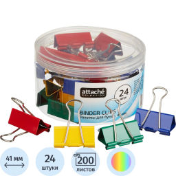 Зажимы для бумаг Attache Selection, 41мм, 24 шт, цветные, пласт.уп  фото 2