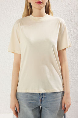 Yag Yesili-Ac?k Tas 2li Paket %100 Pamuk Basic Dik Yaka Orme T-Shirt TWOSS20TS1500