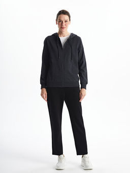 Kap??onlu D?z Uzun Kollu Kad?n Fermuarl? Sweatshirt