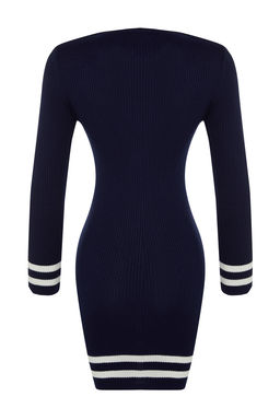 TRENDYOLMILLA Siyah Mini Triko Etek Ucu Cizgili Elbise TWOAW20EL1274  фото 7