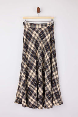 Lacivert Siyah Ekoseli Dokuma Uzun Maxi Etek TWOAW26ET00164 - Trendyolmilla фото 11