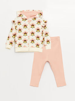 Kap??onlu Uzun Kollu K?z Bebek Fermuarl? Sweatshirt ve Tayt 2li