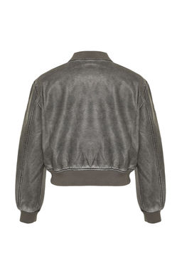 Antrasit Eskitme Detayl_ Suni Deri Bomber Ceket Mont TWOAW24MO00278 - Trendyolmilla фото 13