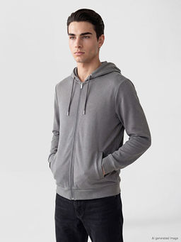 Kap??onlu Erkek Fermuarl? Sweatshirt