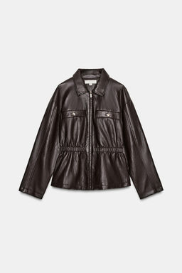 CHAQUETA EFECTO PIEL CINTURA EL?STICA / Marr?n - Zara фото 6