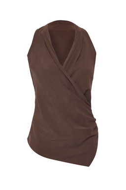 Limited Edition Kahverengi Modal Kruvaze Dokuma Bluz TWOSS25BZ00363