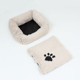 Лежак с подушкой, мех, сатин, периотек, 45 х 45 х 15 см, бежевый - Пижон фото 5