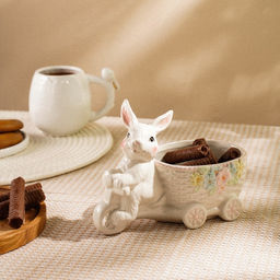 Конфетница SL Home «Пасхальные кролики», 21.5×10.5×15.5 см, доломит, белая