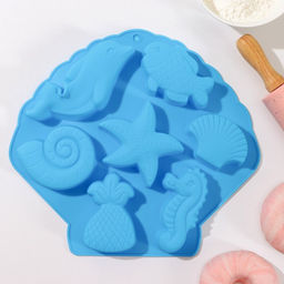 Форма для выпечки Доляна «Морские обитатели», силикон, 26×24×2.5 см, 7 ячеек, бирюзовая