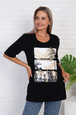 Футболка удлиненная с рисунком листья пальмы, Арт. 786