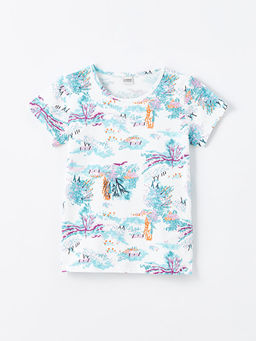 Bisiklet Yaka Bask?l? K?sa Kollu K?z ?ocuk Ti??rt