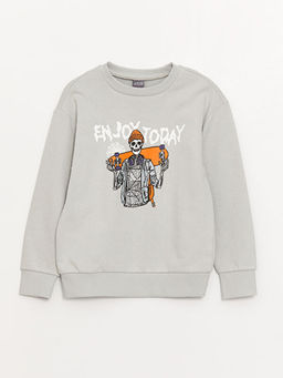 Bisiklet Yaka Bask?l? Uzun Kollu Erkek ?ocuk Sweatshirt ve E?ofman Alt? - Waikiki фото 2