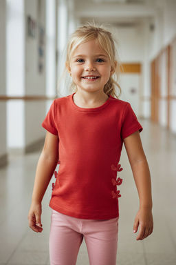 Sar? K?z Cocuk Pamuklu Regular Kal?p Fiyonk Detayl? K?sa Kol Orme T-Shirt TKDSS25TS00048