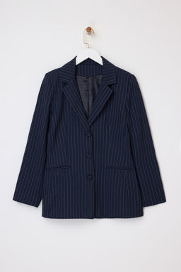 Lacivert Cizgili S?rt? Kemer Detayl? Dokuma Astarl? Vatkal? Blazer Ceket TWOSS26BC00002 - Trendyolmilla фото 7