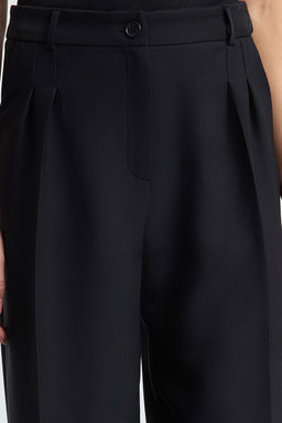 Siyah Pilili Wide Leg/Genis Paca Dokuma Pantolon TWOAW25PL00109 Palazzo