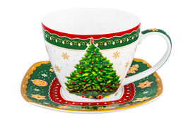 Чайн. пара 2 пр. 250 мл 11,5*9*7,5 см Новогодняя елка зеленый узор NEW BONE CHINA - Elan gallery фото 4