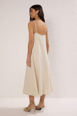 Bej Duz Midi Denim Elbise TWOSS25EL00859 - Trendyolmilla фото 4