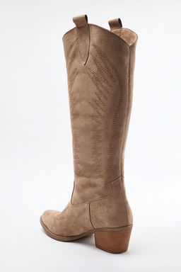 Trendyolmilla Shoes Vizon Islemeli Blok Topuklu Suet Kad?n Kovboy Cizme TAKAW25CZ00016 фото 12