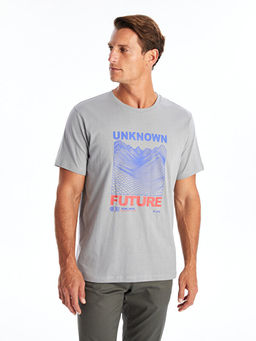 Bisiklet Yaka K?sa Kollu Bask?l? Penye Erkek Ti??rt