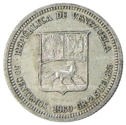 Монета 50 сентимо 1960 года Венесуэла