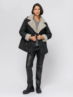 Куртка зимняя черного цвета с карманами и отложным воротником - 1001dress фото 3