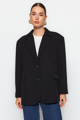 Siyah Dokuma Ekstra Oversize Blazer Ceket TWOAW24BC00107