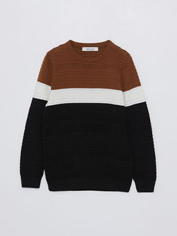 Bisiklet Yaka Renk Bloklu Uzun Kollu Erkek ?ocuk Triko Kazak