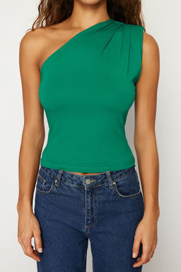 Trendyolmilla Siyah Asimetrik Tek Omuz Vatkal? Esnek Orme Bluz TWOSS24BZ00133 фото 17