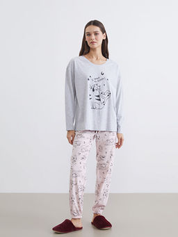 Kedi Bask?l? Kad?n Pijama Tak?m?